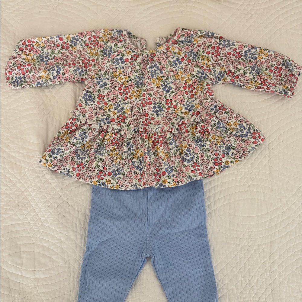 Floral Baby Top and Blue Leggings Set